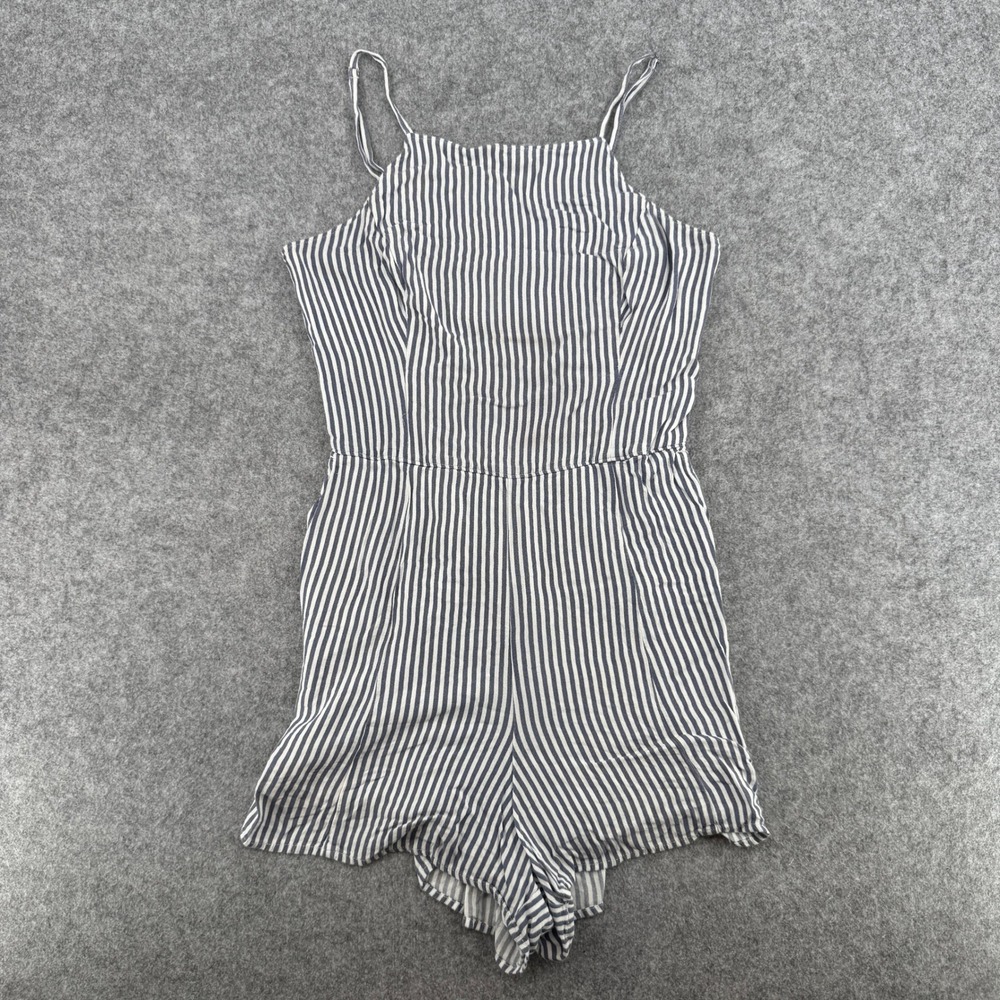 Y2K Abercrombie & Fitch Romper Womens M 159D0719 Navy White Striped Open Back